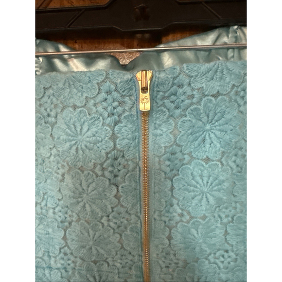 Lilly Pulitzer Vicki Dress Women 2 Teal Strapless Mini Daisy Embroidered - Picture 6 of 7